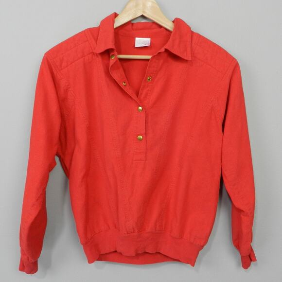 Vintage 80s LA Seat Covers Padded Shoulder Cropped Top Est Sz M Snap V Neck Red - Picture 1 of 10